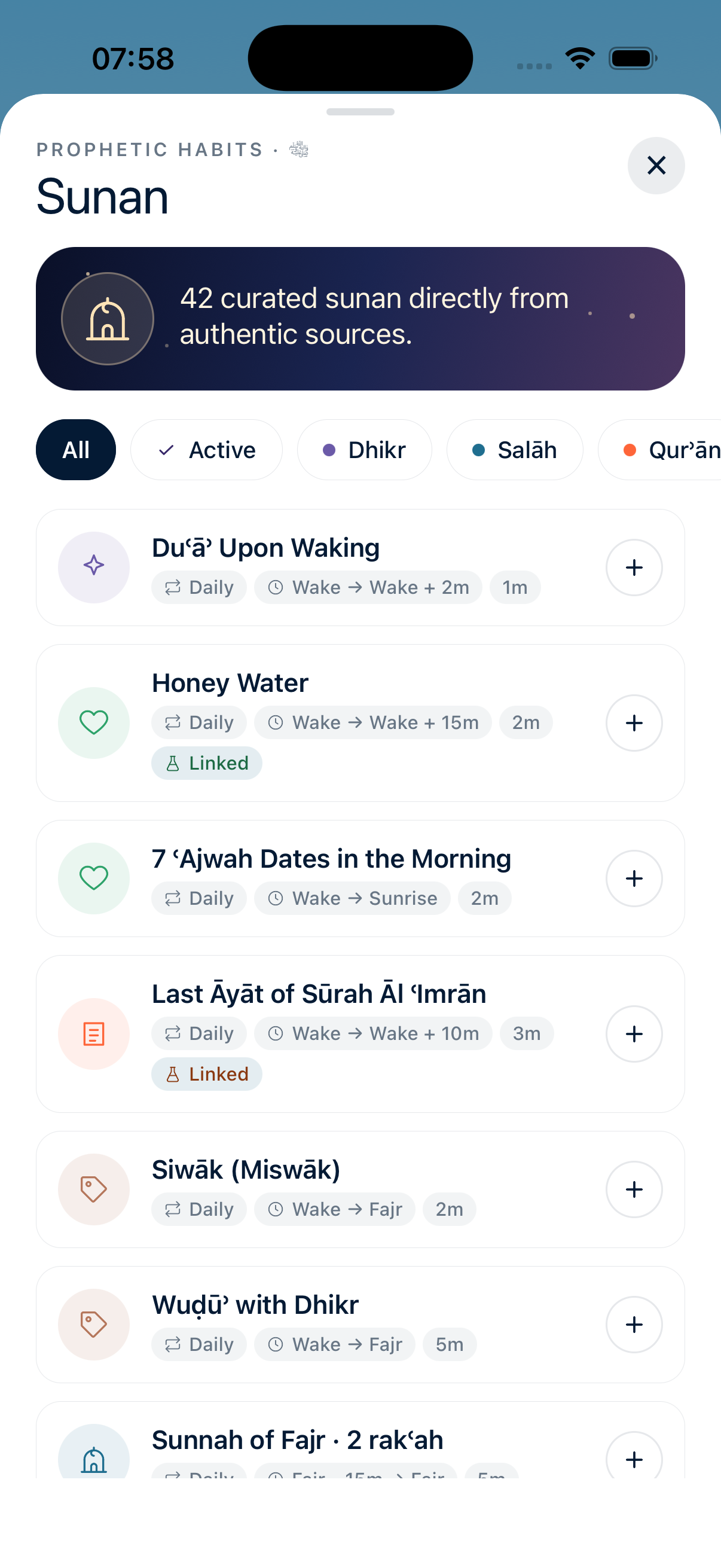 Solah's Sunan catalogue — 42 curated practices, sourced and ready to add
